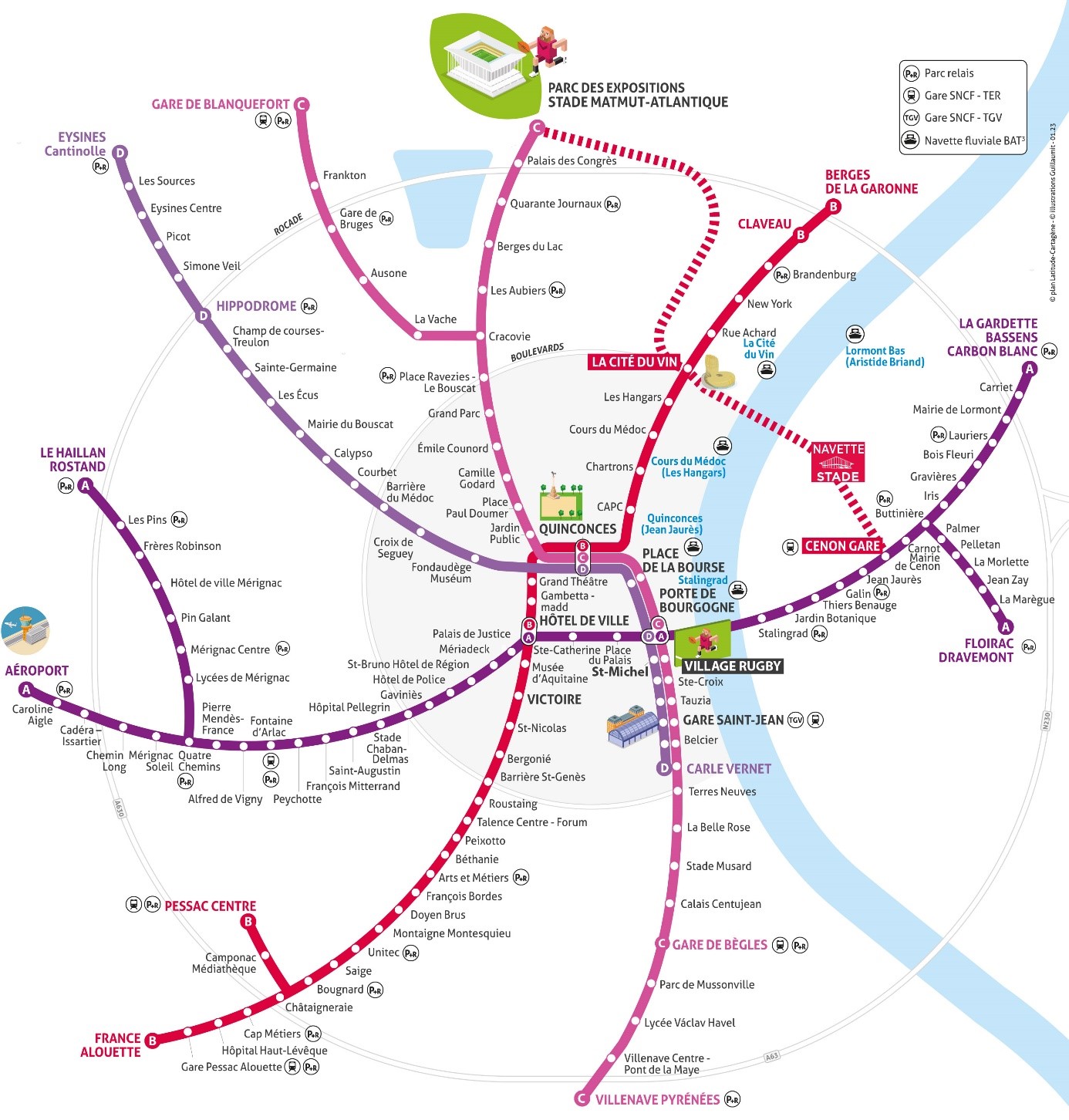 Plan général du réseau Tram & Navette Stade