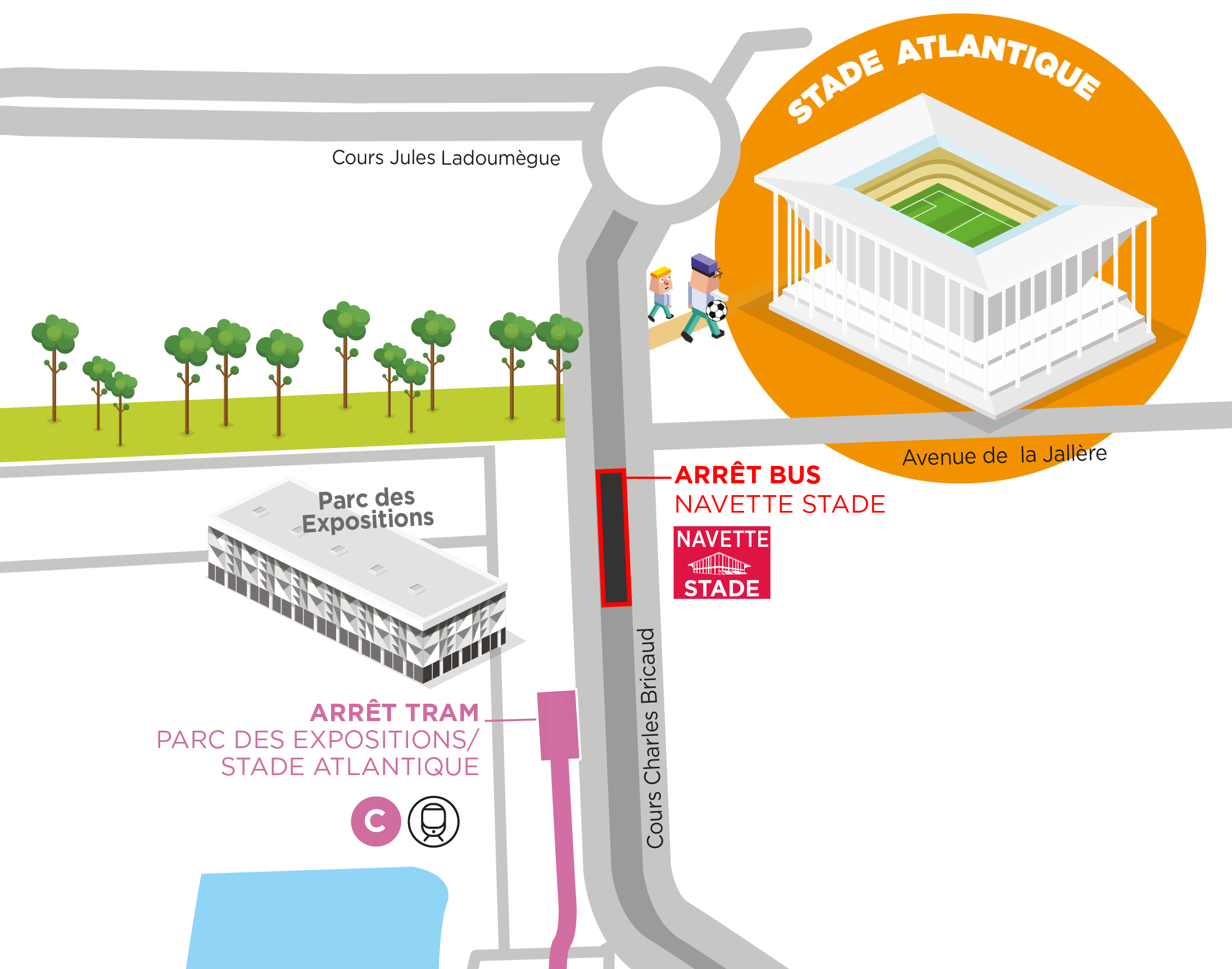 Plan d'accès au stade Atlantique